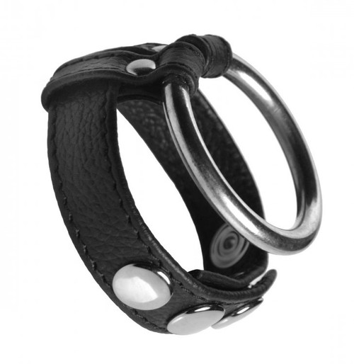 Strict Leather Leather and Steel Cock and Ball Ring Black